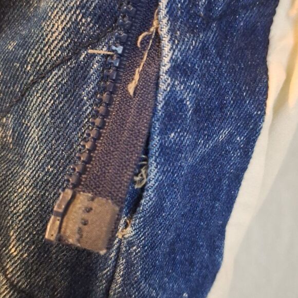 Izzi vintage 80s stone washed denim with leather accents long jacket/coat L - Picture 12 of 14